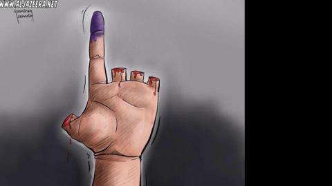 Cartoon on the Syrian elections, by Kamiran Shamdin. Source: The artist's facebook page