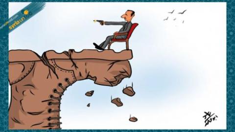 Assad on a Military Boot, by Syrian-Palestinian artist Yasser Abu Hamad. Source: Cartoon Movement