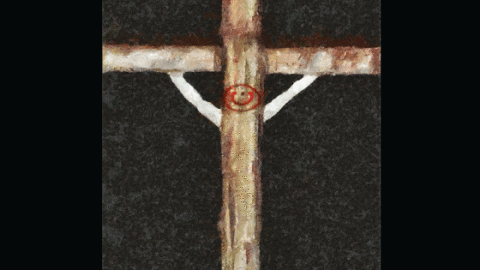 Painting by Wissam al-Jazairy shows the letter Nun on the cross of Jesus. Source: The artist's Facebook page