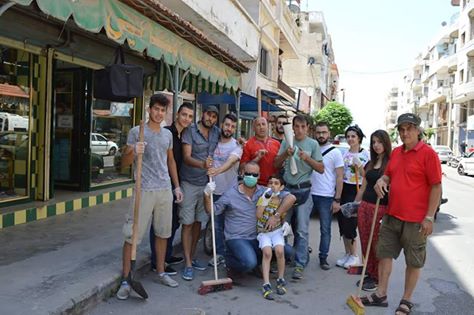 [Photo: Street cleaning campaign organized by ʿObour Association in the aftermath of the Tartus bombings - Tartus - 28-29/5/2016 (ʿObour Association's Facebook page)].