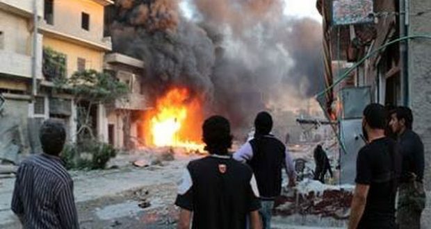 انفجار في حي الحزاونة، منبج حلب، 10 تموز 2016، المصدر: المرصد السوري لحقوق الإنسان.