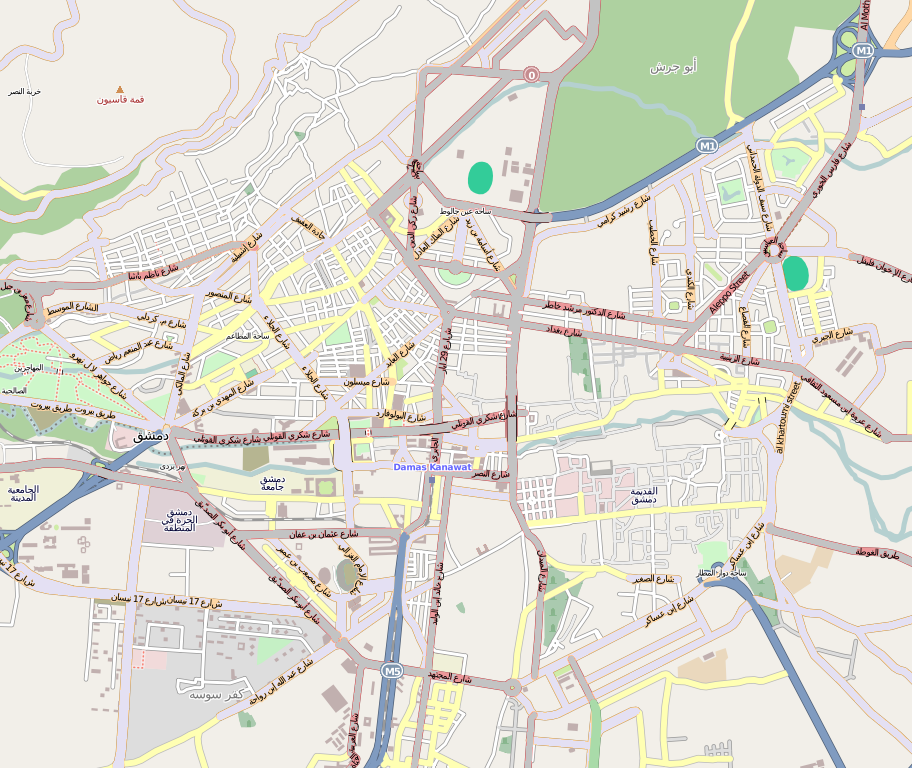 خريطة لأبرز شوارع وأحياء دمشق. المصدر: ويكيبيديا
